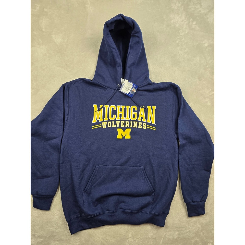 Champion Michigan Wolverines Hoodie Mens Medium Blue NCAA Fleece Sweatshirt